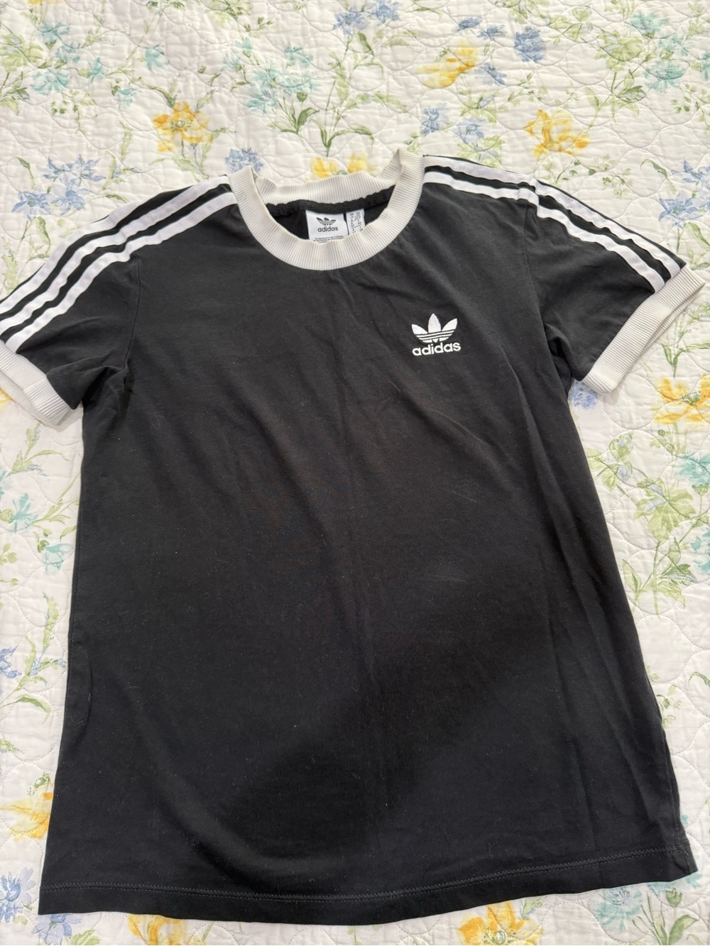 adidas Black Tee with White Trim and Three Stripes